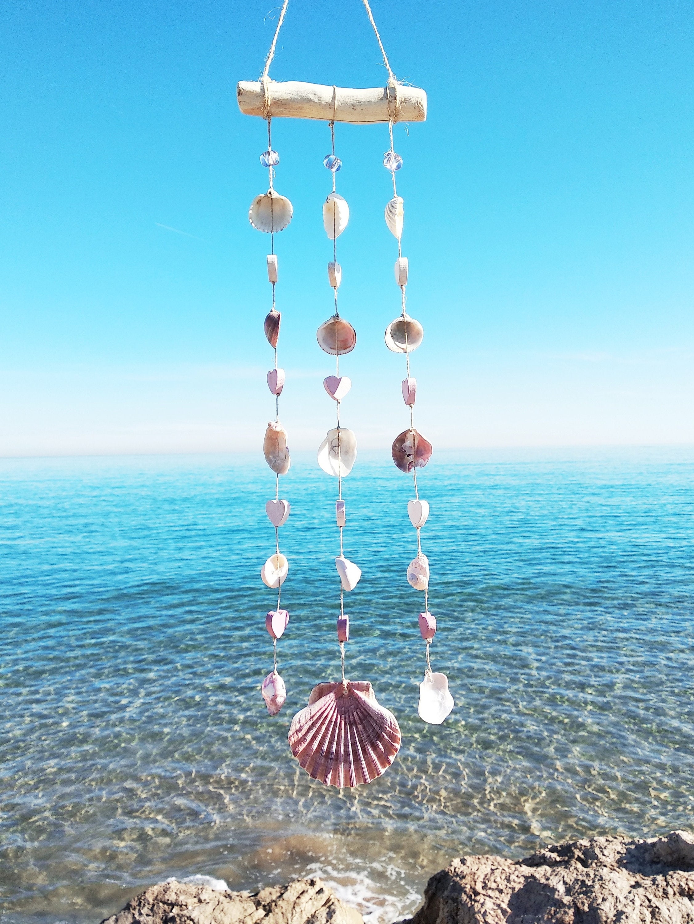 Colgante móvil de conchas de mar corazones campana de - Etsy España