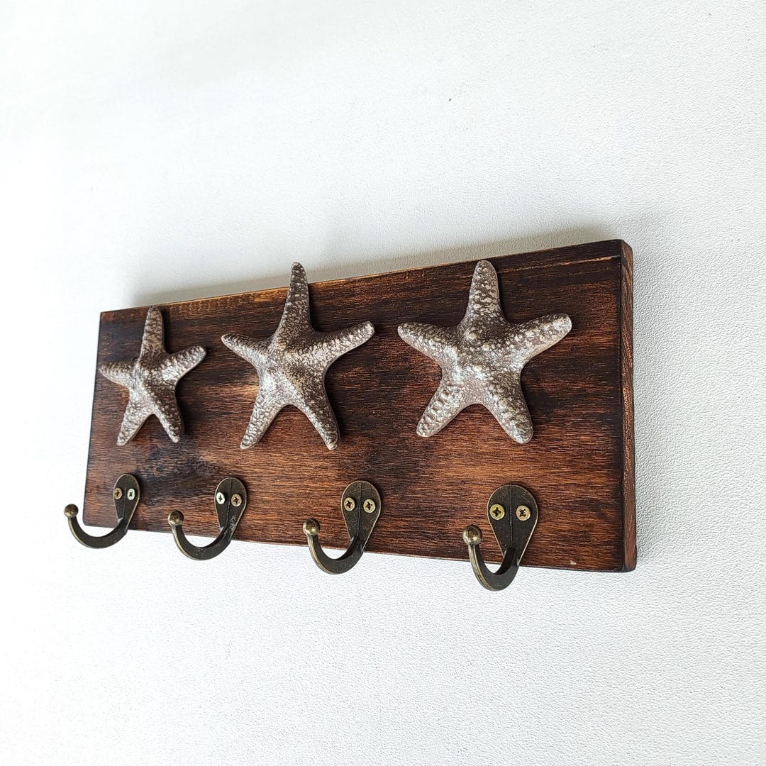 Handcrafted Starfish Wall Hanger, Coastal Wooden Hook, Natural Beach ...