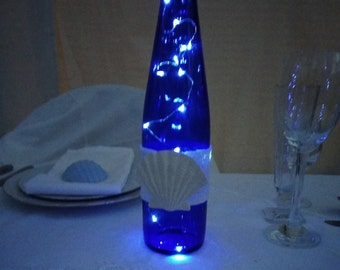 Nautical glass bottle fairy light, balcony led lamp, seashell beach decor garden gifts, lighted wine bottle for outdoor