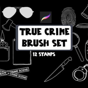 True Crime Procreate Stamp Set Brushes voor illustratie en ontwerp Podcast Fingerprint Justice Law Enforcement