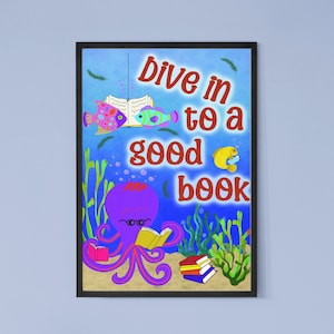 DIGITAL Dive in to a Good Book Pun Poster Library Teacher Reading School motivation