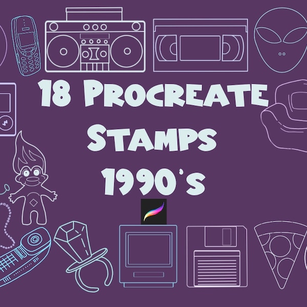 1990s Procreate Stamp Brush Set Graphic POD Illustration Asset Nostalgia Retro Vintage Throwback