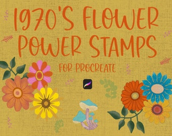 Flower Power-stempelset uit de jaren 70 voor Procreate