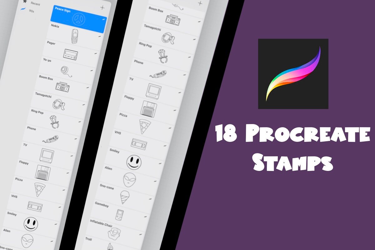 1990s Procreate Stamp Brush Set Graphic POD Illustration Asset ...