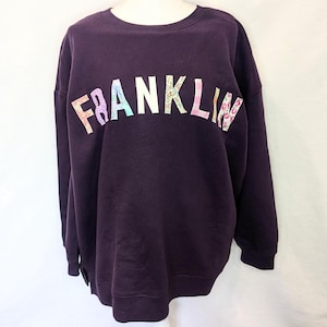 Upcycled Patchwork Terra & Sky Crewneck Sweatshirt 3X Purple Applique Franklin TN KY Hometown Travel Oversized