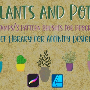 植物と鉢植えのProcreateスタンプとアフィニティアセット
