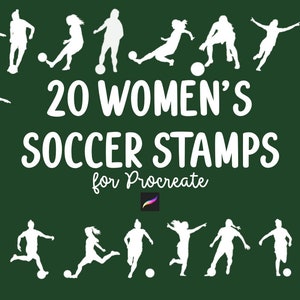 20 Women&#39;s Soccer Stamp Brush Set for Procreate on iPad for Illustration Design POD Pattern Sport Athletic Hobby Female Football Silhouette