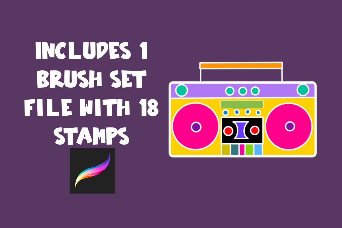 1990s Procreate Stamp Brush Set Graphic POD Illustration Asset ...