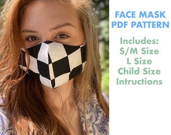 Face Mask PDF Pattern Digital Download - 3 Sizes With Written Instructions