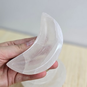 Selenite Moon Bowl 10 cm | Crystals Storage Bowl | Handmade Gift | Crystals Holder From Morocco | Home Gift | Crystals Lover Gift Idea