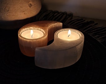 Selenite Ying Yang Tealight Holder 10-11 cm | Crystal Candle Holder | Meditation | Home Gift | Crystal Lover Gift | Crystal Decoration