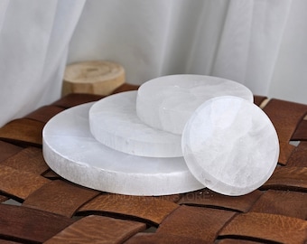 Selenite Crystal Charging Plate: Round Moroccan Selenite Tray