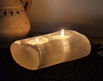 Porta-velas artesanal de selenita para velas pequenas | Decoração marroquina para casa
