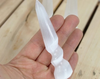 Selenite Wand Twist 10 cm | Selenite Charging Wand | Crystals Wand Acupuncture | Selenite Spiral | Selenite Roller | Crystals Gift Idea