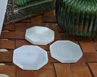 Selenite Octagon Plate 7-8 cm | Selenite Bracelets Cleansing Plate | Selenite Flat | Crystals Holder Slab | Crystals Lover | Home Gift Decor