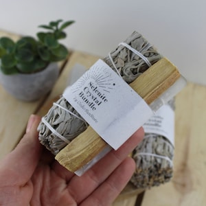Crystal Sage Bundle Sets | White Sage Bundle | Selenite | Palo Santos | Sage Smudge Kit | Incense Lover Gift