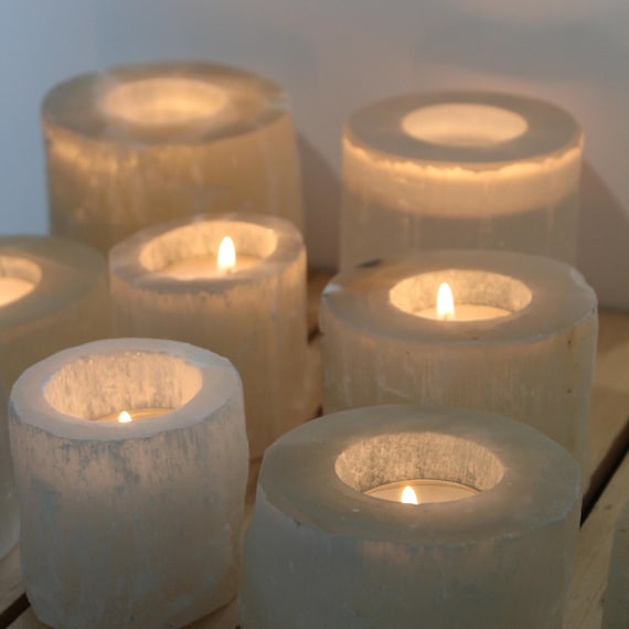 Handmade Selenite Tealight Holder: Moroccan Crystal Candle Holder