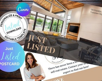 Real Estate Postcard, Real Estate Agent Farming Postcard, Open House, Just Listed, Just Sold, Farming Postcard, Template