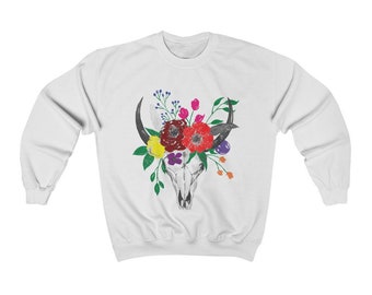 Skull & Flowers Sweatshirt, Georgia O'Keefe Inspired