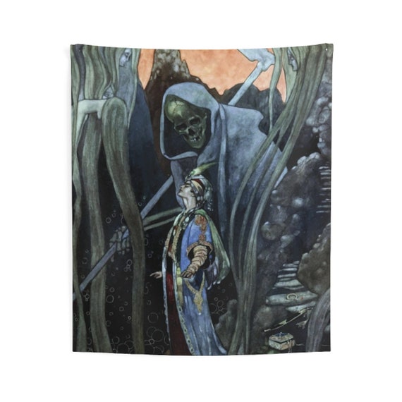 Conversation With Death, Indoor Wall Tapestry, Vintage Illustration, Wall Decor, Room Decor