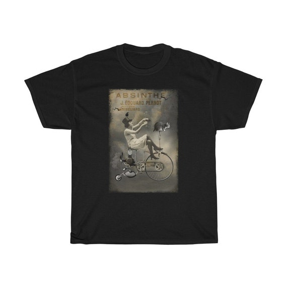 Riding High, Unisex Heavy Cotton Tee, Vintage Surreal Absinthe Advertisement, Circa 1920