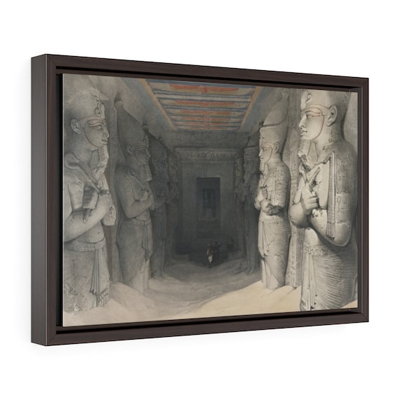 Abu Simbel Temple - Interior, 18"x12" Framed Canvas Print, 19th Illustration, Ancient Egypt