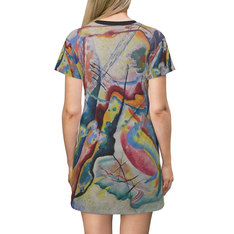 Long T-shirt AOP T-shirt Dress Comfy Sleep Shirt Long Flared Top Wassily Kandinsky Abstract Painting Red Chalkboard