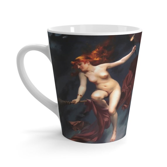 Red Haired Witch, 12oz Latte Mug, Halloween, Vintage Painting, Luis Ricardo Falero, 1880, Witchcraft