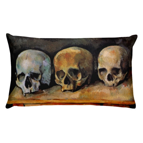 Three Skulls, 20"x12" Rectangle Pillow, Vintage, Antique Painting, Paul Cezanne, 1900