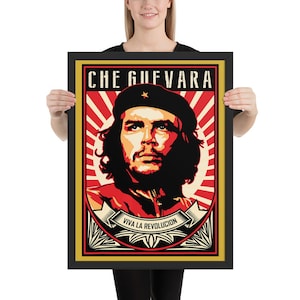 Che Guevara Viva La Revolucion Framed Giclée Poster, Black Wood Frame, Acrylic Covering, Revolution, Leftist, Marxist, Socialist, Activism 18×24 inches