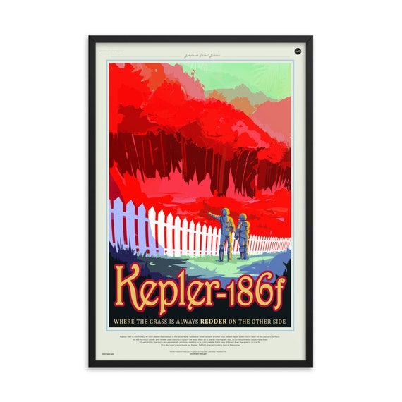 Exoplanet Travel Bureau #5 of 7, 24" x36" Framed Giclée Poster, Black Wood Frame, Acrylic Covering, Fake Retro Style NASA Travel Poster