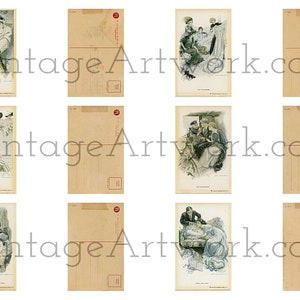 De mooiste momenten in het leven van een meisje - Digitale afbeeldingen van antieke vintage ansichtkaarten van Harrison Fisher. Circa 1911. Set van zes (6).