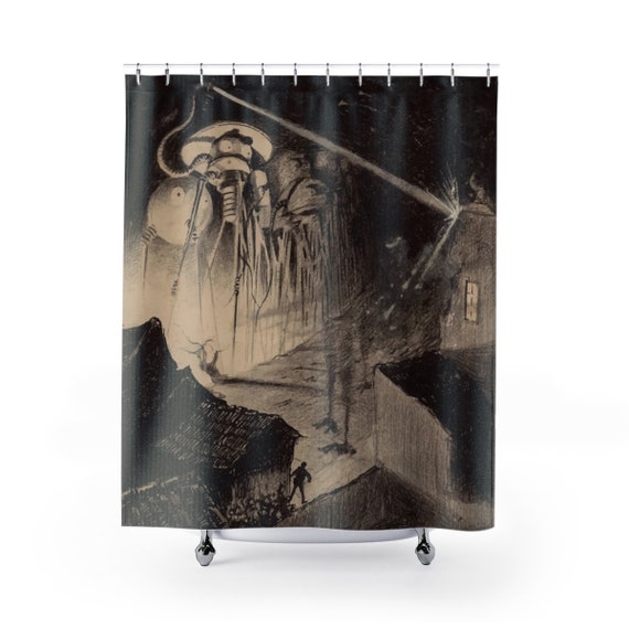 War Of The Worlds, 1 of 6, Shower Curtain, Vintage 1906 Illustration, H.G. Wells