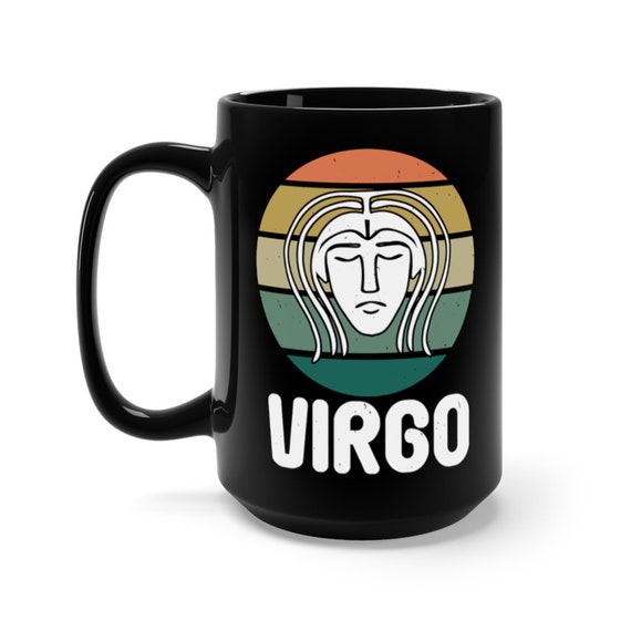 Virgo, Black 15oz Ceramic Mug, Maiden, Retro Vintage Style, Zodiac Sign, Astrology Gift, Coffee, Tea