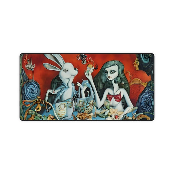 Alice At The Tea Party, Large (31" × 15.5") Desk Mat, Wonderland