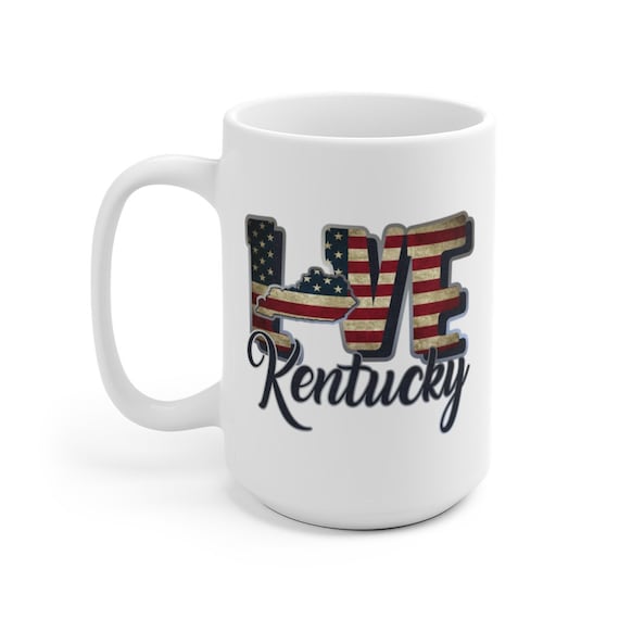 I Love Kentucky, Large White Ceramic Mug, Vintage Retro Flag, Patriotic, Patriotism, United States, Coffee, Tea