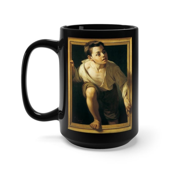 Escaping Criticism Black 15oz Ceramic Mug, Pere Borrell del Caso, 1874, 3D Illusion, Coffee, Tea