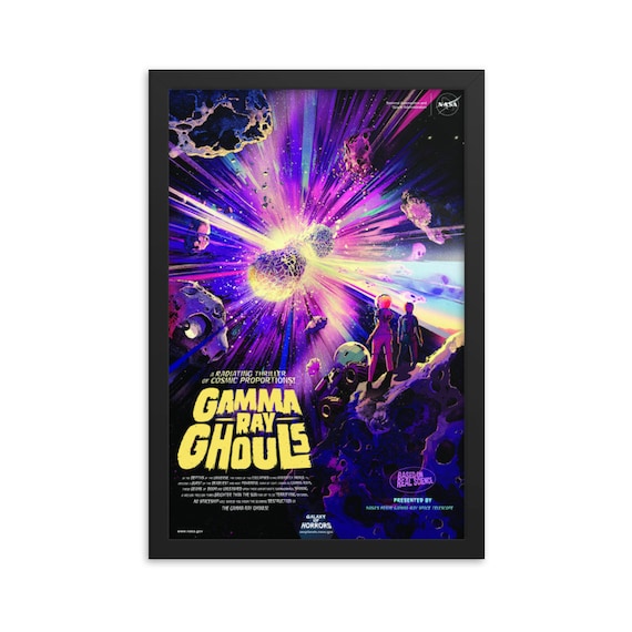 Gamma Ray Ghouls, 12" x18" Framed Giclée Poster, Black Wood Frame, Acrylic Covering, Fake Vintage/Retro Style NASA Movie Poster, Room Decor