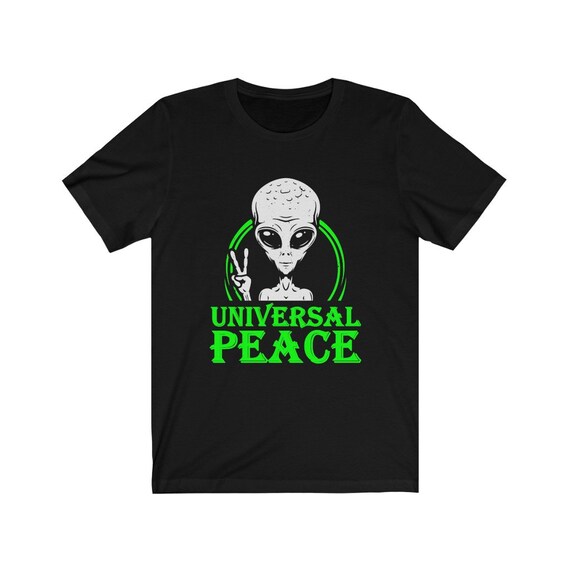 Universal Peace Bella+Canvas Soft T-shirt, Gray Alien Peace Sign