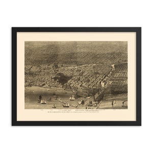 Antenne Chicago 1874 Karte, 24 "x 18" gerahmt Giclée Poster, schwarze Holzrahmen, Acryl-Abdeckung, große Chicago Feuer von 1871, Zimmer Dekor