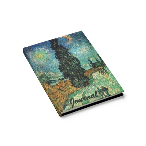 Cypress Against A Starry Sky, Hardcover Journal, Ruled Line, Vintage Painting, Van Gogh 1890, Notebook