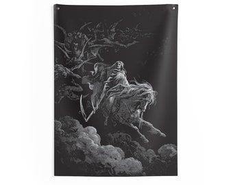Der Tod reitet das fahle Pferd, Innenwandteppich, Vintage, Antike Illustration, Gustave Dore, 1865, christliche Religion