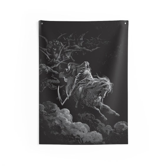 Death Rides The Pale Horse, Indoor Wall Tapestry, Vintage, Antique Illustration, Gustave Dore, 1865, Christian Religion