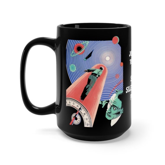 Journey To Mars, Black 15oz Ceramic Mug, 1926 Soviet Silent Film Poster, Coffee, Tea
