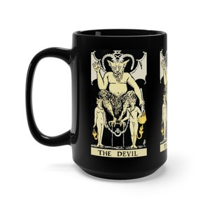 The Devil, Black 15oz Keramische Mok, Tarot Card, Major Arcana, Van Vintage Rider-Waite Deck, Koffie, Thee