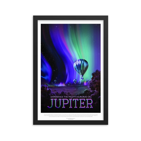 Solar System: Jupiter, 12" x18" Framed Giclée Poster, Black Wood Frame, Acrylic Covering, Fake Vintage/Retro Style NASA Travel Poster