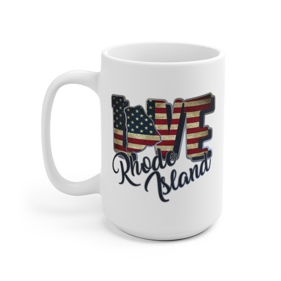 I Love Rhode Island, Large White Ceramic Mug, Vintage Retro Flag, Patriotic, Patriotism, United States, Coffee, Tea