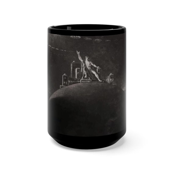 Satan Presiding At The Infernal Council, Black 15oz Ceramic Mug, Paradise Lost, Vintage, Antique Image, 1824, Coffee, Tea