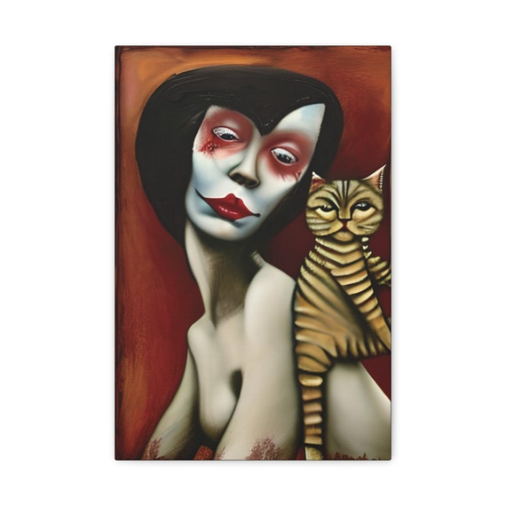 Mystique And Companion, Canvas Print, Surreal, Familiar, Witch, Insight, Supernatural, Perception, Cat, Feline, Magick, Pagan, Spiritual