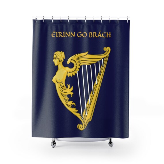 Eirinn Go Brach, Shower Curtain, Ireland, Blue Harp Flag, Coat Of Arms, Irish Pride